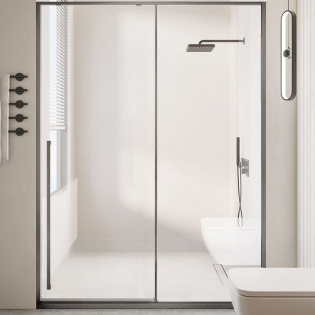 Semi Frameless Single Sliding Shower Door Tempered Glass Shower Door Clearhalo 'Bathroom Remodel & Bathroom Fixtures' 'Home Improvement' 'home_improvement' 'home_improvement_shower_tub_doors' 'Shower and Tub Doors' 'shower_tub_doors' 'Showers & Bathtubs' 1200x1200_6108a065-5e57-4c4e-8324-f26d3eb50d0b