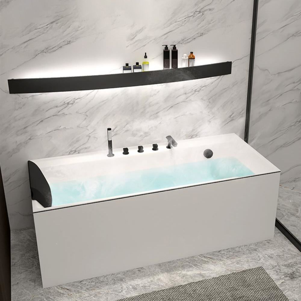 Modern Rectangular Bathtub Acrylic Soaking White Back to Wall Bathtub Clearhalo 'Bathroom Remodel & Bathroom Fixtures' 'Bathtubs' 'Home Improvement' 'home_improvement' 'home_improvement_bathtubs' 'Showers & Bathtubs' 1200x1200_614eb790-476f-41c1-b5bb-5c33f1004357