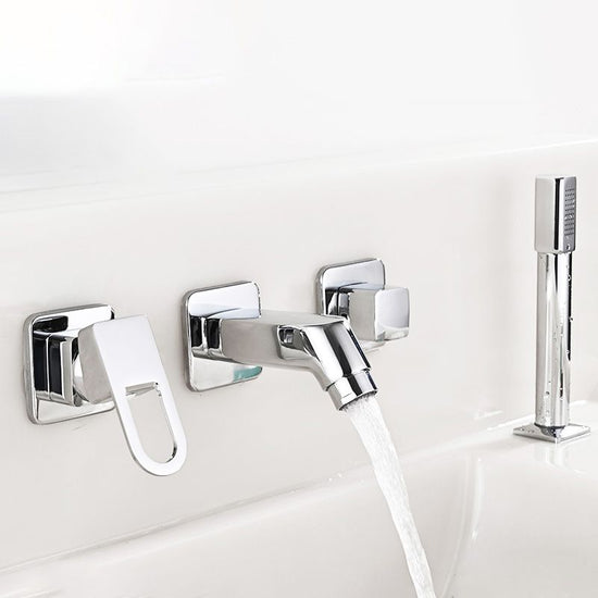 Wall Mounted Faucet Brass Lever Handle Bathroom Faucet Handhold Head ...