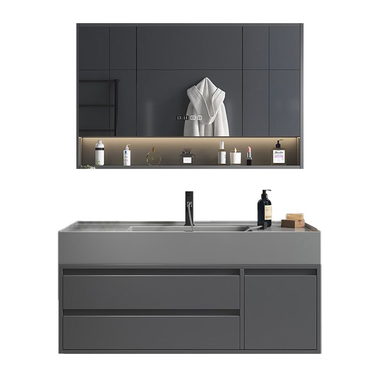 Single Sink Grey Vanity Shelving Included Mirror Rectangle Vanity with 2 Drawers Clearhalo 'Bathroom Remodel & Bathroom Fixtures' 'Bathroom Vanities' 'bathroom_vanities' 'Home Improvement' 'home_improvement' 'home_improvement_bathroom_vanities' 1200x1200_617849a5-4c33-4d5b-ab8d-adc2eef6e919