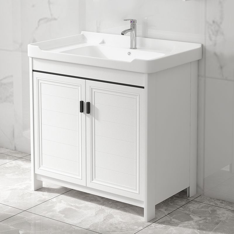 Rectangle Vanity Set White 2 Doors Freestanding Metal Frame Single Sink Vanity Clearhalo 'Bathroom Remodel & Bathroom Fixtures' 'Bathroom Vanities' 'bathroom_vanities' 'Home Improvement' 'home_improvement' 'home_improvement_bathroom_vanities' 1200x1200_61a226b4-9453-4b54-99bd-004f65bde03c