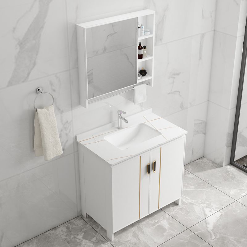 Vanity White Sink Ceramic Drawers Faucet Doors Vanity with Mirror Clearhalo 'Bathroom Remodel & Bathroom Fixtures' 'Bathroom Vanities' 'bathroom_vanities' 'Home Improvement' 'home_improvement' 'home_improvement_bathroom_vanities' 1200x1200_61bff001-ddd4-45c3-88ba-a5d5b0cefe21