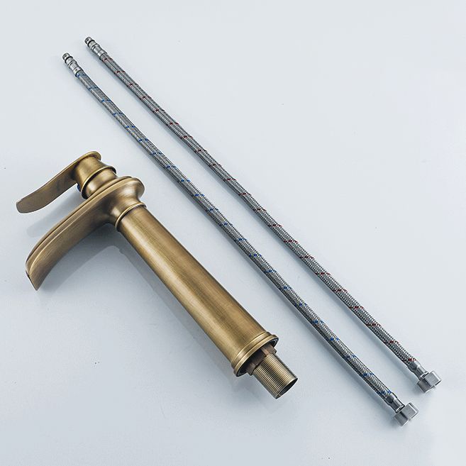 Vessel Faucet Waterfall Spout Traditional Circular Lever Handle Vanity Sink Faucet Clearhalo 'Bathroom Remodel & Bathroom Fixtures' 'Bathroom Sink Faucets' 'Bathroom Sinks & Faucet Components' 'bathroom_sink_faucets' 'Home Improvement' 'home_improvement' 'home_improvement_bathroom_sink_faucets' 1200x1200_61d4c3f7-0e47-4a95-b56f-542ad3d05ff3