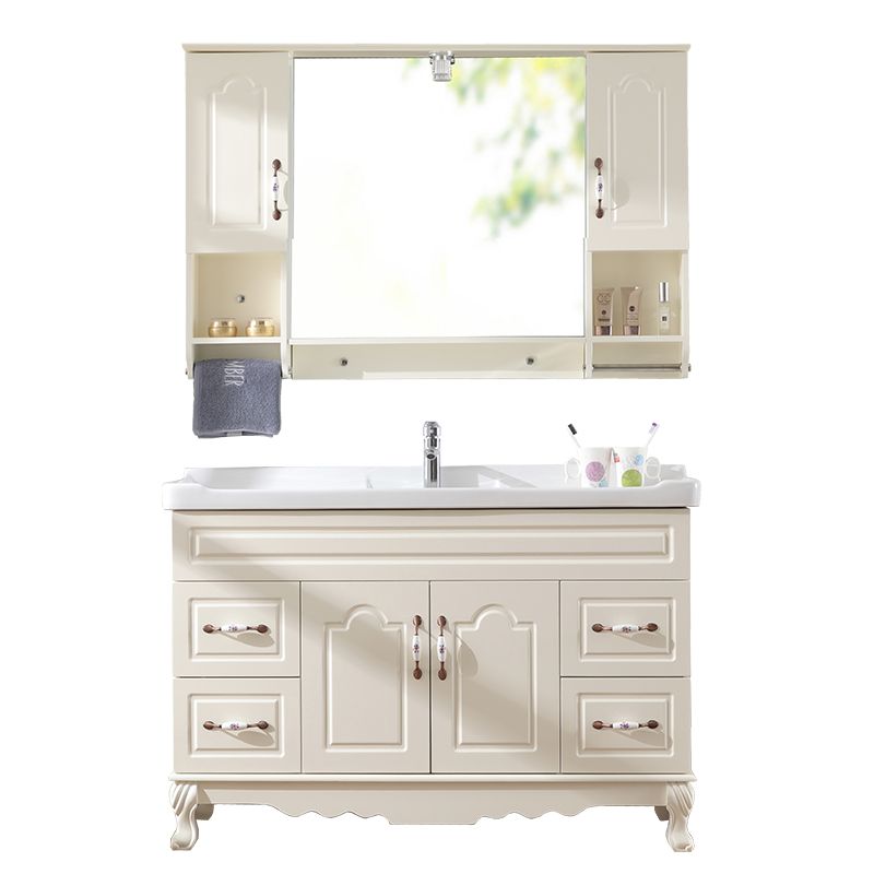 Freestanding Bathroom Vanity Single Sink White Mirror 2 Doors Vanity with Drawers Clearhalo 'Bathroom Remodel & Bathroom Fixtures' 'Bathroom Vanities' 'bathroom_vanities' 'Home Improvement' 'home_improvement' 'home_improvement_bathroom_vanities' 1200x1200_61d97daa-d03f-4895-867b-e4281cd01711