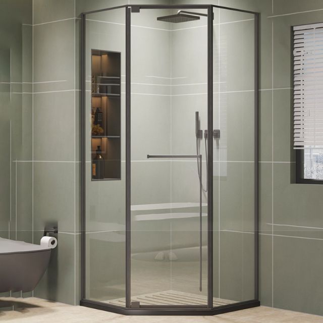 Pivot Diamond-shaped Shower Room Frame Tempered Swing Shower Door Clearhalo 'Bathroom Remodel & Bathroom Fixtures' 'Home Improvement' 'home_improvement' 'home_improvement_shower_tub_doors' 'Shower and Tub Doors' 'shower_tub_doors' 'Showers & Bathtubs' 1200x1200_61ddd4cc-32f5-4470-978e-f549482ec5e2