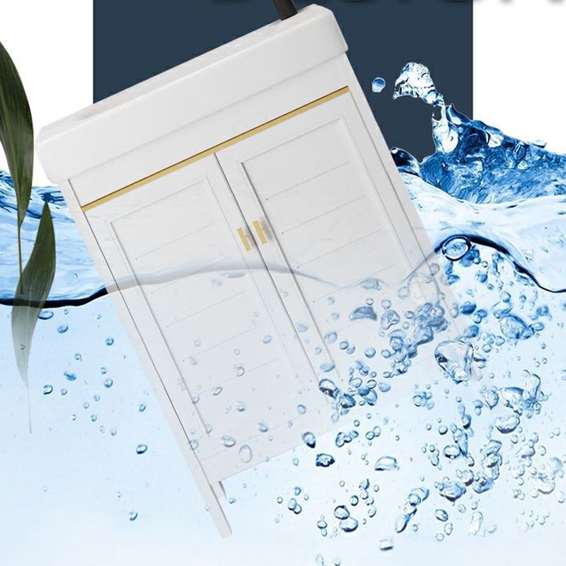 Single Sink Bath Vanity Set White Oval Metal 2 Doors Bathroom Vanity with Mirror Clearhalo 'Bathroom Remodel & Bathroom Fixtures' 'Bathroom Vanities' 'bathroom_vanities' 'Home Improvement' 'home_improvement' 'home_improvement_bathroom_vanities' 1200x1200_61ec8d3f-06a3-4ecd-a0cb-797151006288