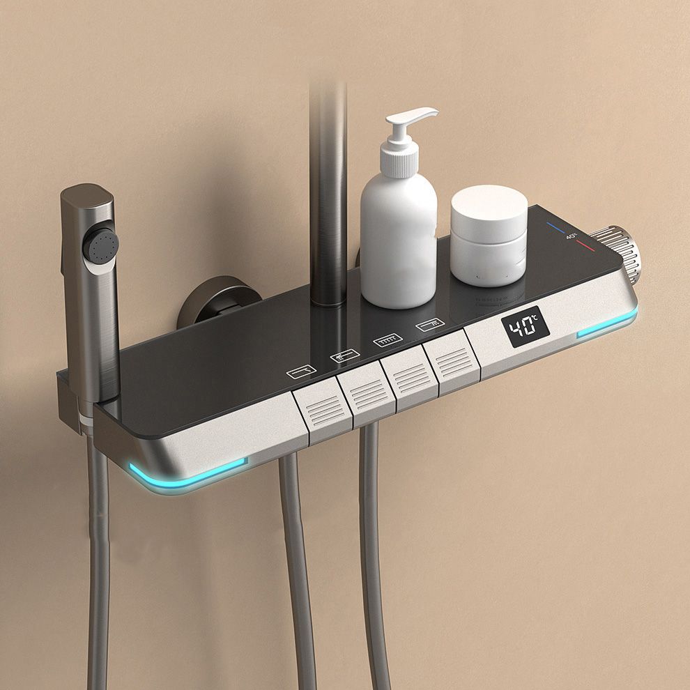 Modern Style Wall Mounted Shower Combo with Thermostatic Shower System Clearhalo 'Bathroom Remodel & Bathroom Fixtures' 'Home Improvement' 'home_improvement' 'home_improvement_shower_faucets' 'Shower Faucets & Systems' 'shower_faucets' 'Showers & Bathtubs Plumbing' 'Showers & Bathtubs' 1200x1200_6218e0e6-7511-4785-843d-58de06e7bdd4