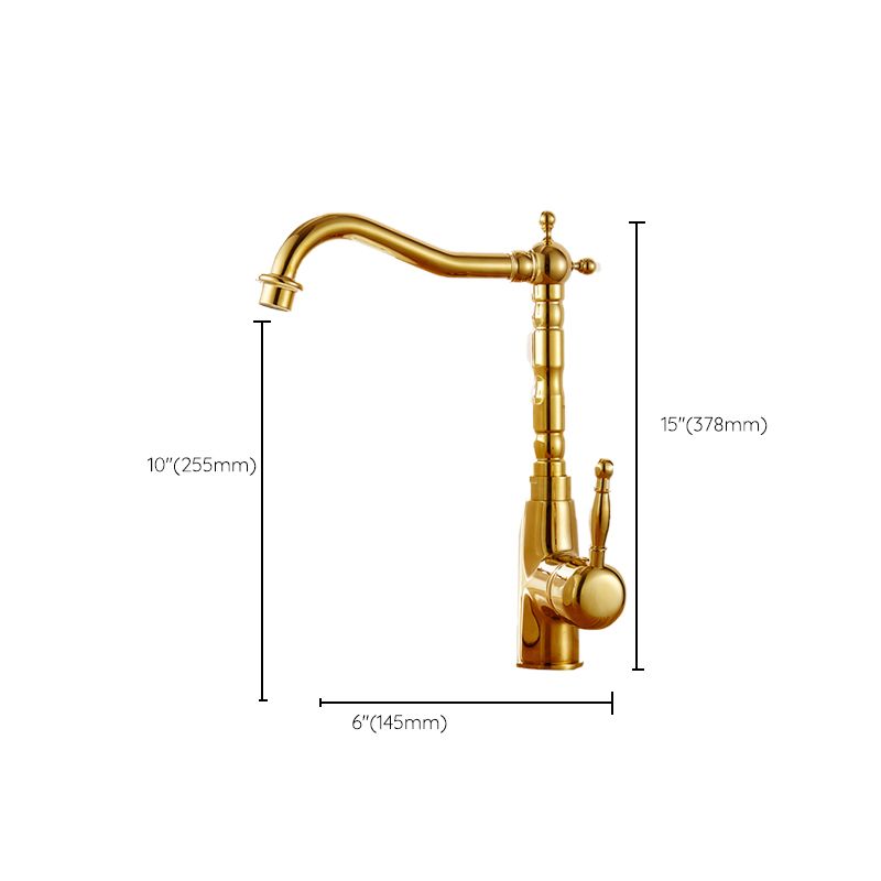 Traditional Bar Faucet 1-Handle with Supply Lines Kitchen Faucet in Gold Clearhalo 'Home Improvement' 'home_improvement' 'home_improvement_kitchen_faucets' 'Kitchen Faucets' 'Kitchen Remodel & Kitchen Fixtures' 'Kitchen Sinks & Faucet Components' 'kitchen_faucets' 1200x1200_62512132-f65a-4cd5-bb9e-09fb1359be75
