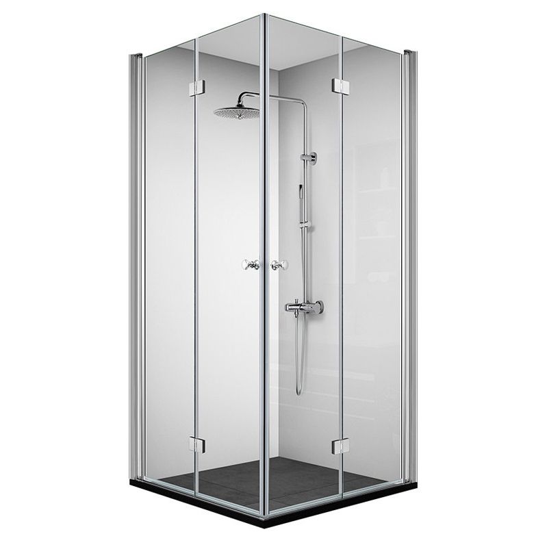 Silver Tempered Glass Folding Hinge Frameless Shower Bath Door Clearhalo 'Bathroom Remodel & Bathroom Fixtures' 'Home Improvement' 'home_improvement' 'home_improvement_shower_tub_doors' 'Shower and Tub Doors' 'shower_tub_doors' 'Showers & Bathtubs' 1200x1200_6258d5de-7971-49c1-84f7-c7890a446a13