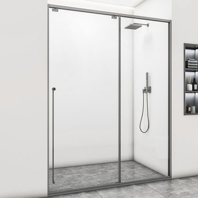 Gray Single Sliding Door Shower Door Tempered Glass Shower Door Clearhalo 'Bathroom Remodel & Bathroom Fixtures' 'Home Improvement' 'home_improvement' 'home_improvement_shower_tub_doors' 'Shower and Tub Doors' 'shower_tub_doors' 'Showers & Bathtubs' 1200x1200_629557f7-5106-45c7-b7a0-530af2ee98c2