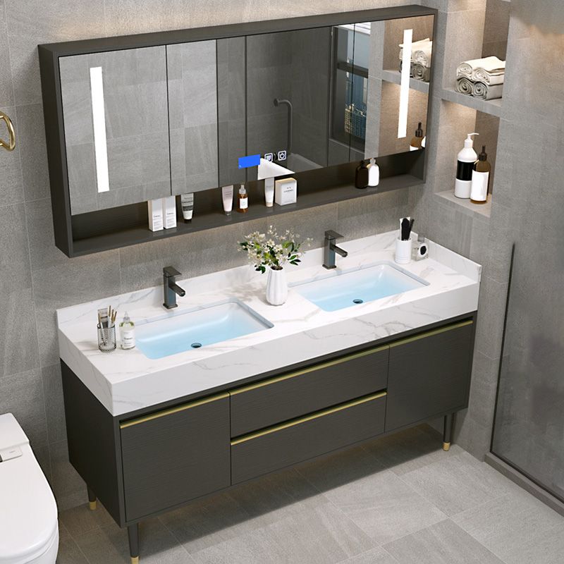 Metal Frame Vanity Drawers Rectangle Black Mirror Bathroom Vanity Set with 2 Doors Clearhalo 'Bathroom Remodel & Bathroom Fixtures' 'Bathroom Vanities' 'bathroom_vanities' 'Home Improvement' 'home_improvement' 'home_improvement_bathroom_vanities' 1200x1200_62cd1045-6eac-4b3c-86f6-589b5ad87943