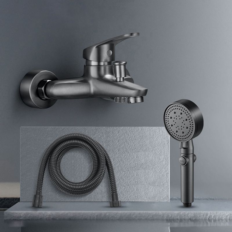 Tub Filler Wall Mount Handshower Single Lever Handle 2 Holes Low Arc Tub Faucet with Hose Clearhalo 'Bathroom Remodel & Bathroom Fixtures' 'Bathtub Faucets' 'bathtub_faucets' 'Home Improvement' 'home_improvement' 'home_improvement_bathtub_faucets' 1200x1200_62db1d5c-a6b9-4089-a32d-9b4194ef5666