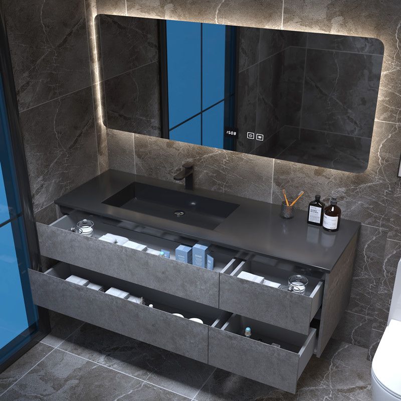 Modern Gray Sink Vanity Wall Mount Vanity Cabinet with Mirror Cabinet Clearhalo 'Bathroom Remodel & Bathroom Fixtures' 'Bathroom Vanities' 'bathroom_vanities' 'Home Improvement' 'home_improvement' 'home_improvement_bathroom_vanities' 1200x1200_6331a30a-a6de-4ca7-8587-6b537b3f3edd