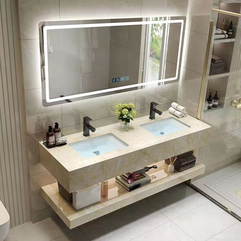 Yellow Stone Bath Vanity Shelving Included Single Sink Wall Mount Vanity Set with Mirror Clearhalo 'Bathroom Remodel & Bathroom Fixtures' 'Bathroom Vanities' 'bathroom_vanities' 'Home Improvement' 'home_improvement' 'home_improvement_bathroom_vanities' 1200x1200_6375bc1c-597e-4b4d-bd50-9ff74bf77c7d