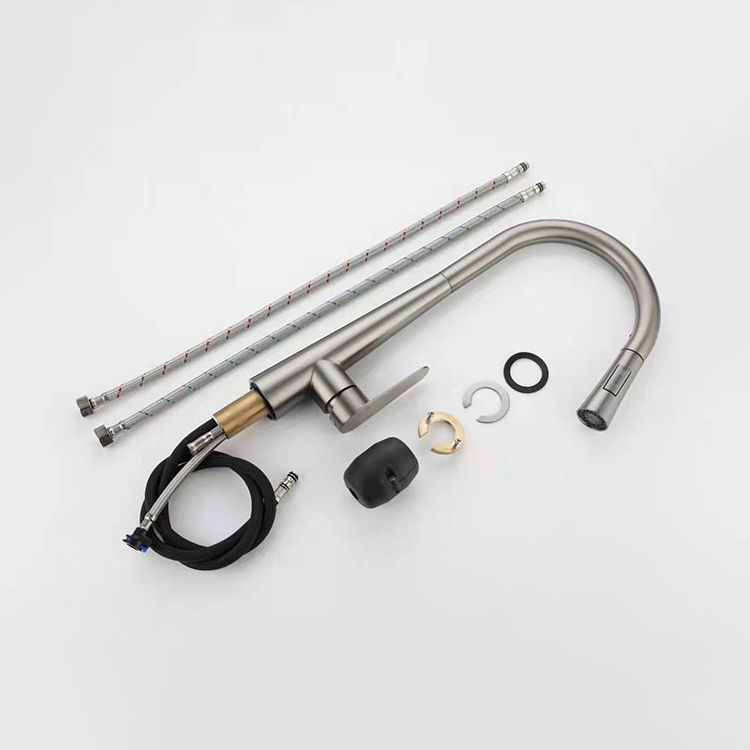 Modern Retractable Kitchen Faucet Stainless Steel 1-Handle High Arc Kitchen Faucet Clearhalo 'Home Improvement' 'home_improvement' 'home_improvement_kitchen_faucets' 'Kitchen Faucets' 'Kitchen Remodel & Kitchen Fixtures' 'Kitchen Sinks & Faucet Components' 'kitchen_faucets' 1200x1200_63814256-7759-45bb-b551-8a5abb08f693