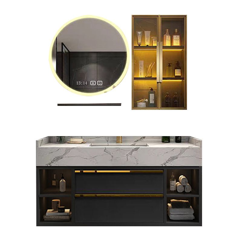 Glam Bathroom Sink Vanity Quartz with Mirror and Faucet Wall-Mounted Vanity Sink Clearhalo 'Bathroom Remodel & Bathroom Fixtures' 'Bathroom Vanities' 'bathroom_vanities' 'Home Improvement' 'home_improvement' 'home_improvement_bathroom_vanities' 1200x1200_639899ce-399c-42b6-b3d4-e56174940823