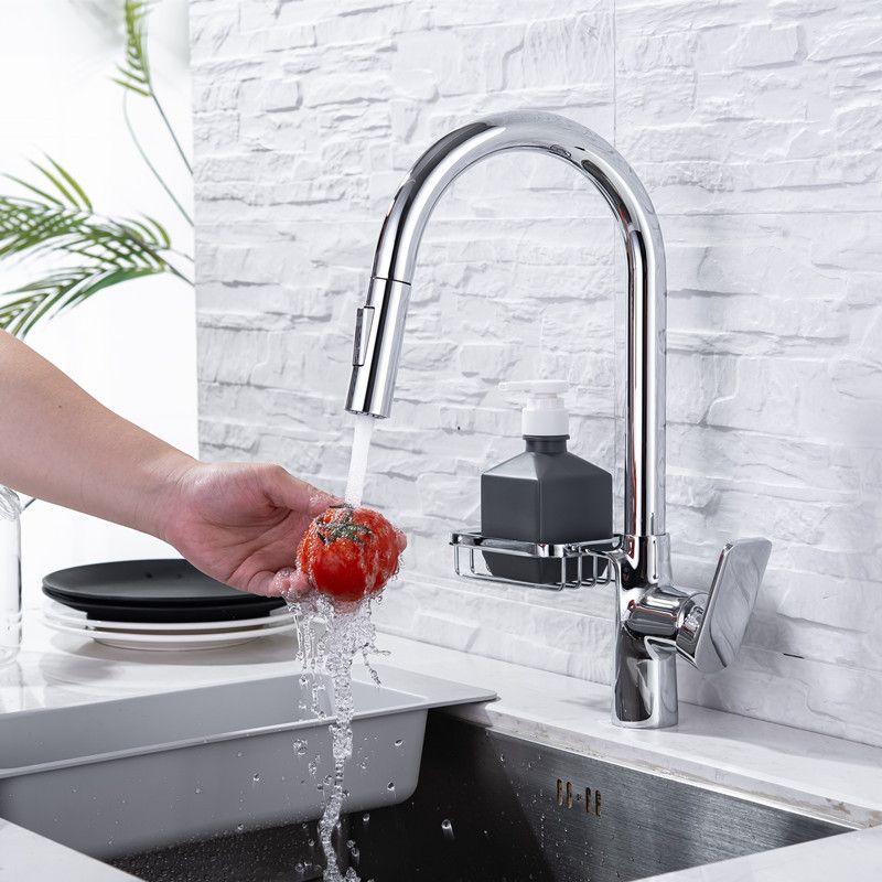 Modern Pull down Standard Kitchen Faucet Single Handle Faucet with Pull out Sprayer Clearhalo 'Home Improvement' 'home_improvement' 'home_improvement_kitchen_faucets' 'Kitchen Faucets' 'Kitchen Remodel & Kitchen Fixtures' 'Kitchen Sinks & Faucet Components' 'kitchen_faucets' 1200x1200_63a28fa9-c2b0-4a93-9423-8a3bde0c4d59