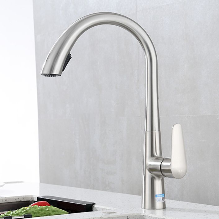 Modern Bar Faucet Brass Pulldown Sprayer Swivel Spout Lever Handles Kitchen Faucet Clearhalo 'Home Improvement' 'home_improvement' 'home_improvement_kitchen_faucets' 'Kitchen Faucets' 'Kitchen Remodel & Kitchen Fixtures' 'Kitchen Sinks & Faucet Components' 'kitchen_faucets' 1200x1200_63cb34f0-c03a-42d9-8437-f700b5063569