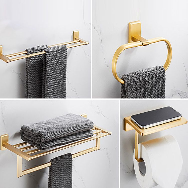 Golden Modern 5-Piece Bathroom Accessory Set Brushed Brass Towel Bar/Paper Holder Clearhalo 'Bathroom Hardware Sets' 'Bathroom Hardware' 'Bathroom Remodel & Bathroom Fixtures' 'bathroom_hardware_sets' 'Home Improvement' 'home_improvement' 'home_improvement_bathroom_hardware_sets' 1200x1200_63cc89a3-b1f5-4803-8a7f-eee6ed8ff662