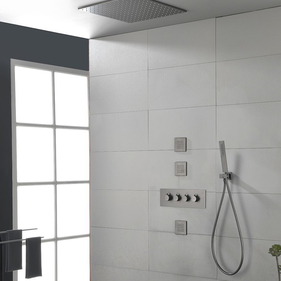Modern Shower Combo Brass Slide Bar Included Ceiling Mounted Shower System Clearhalo 'Bathroom Remodel & Bathroom Fixtures' 'Home Improvement' 'home_improvement' 'home_improvement_shower_faucets' 'Shower Faucets & Systems' 'shower_faucets' 'Showers & Bathtubs Plumbing' 'Showers & Bathtubs' 1200x1200_643071e5-c152-4dd9-895b-d74fed4745bb