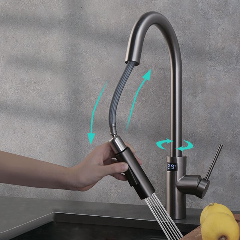 Swivel Spout Kitchen Bar Faucet Touch Sensor with Pull Out Sprayer Clearhalo 'Home Improvement' 'home_improvement' 'home_improvement_kitchen_faucets' 'Kitchen Faucets' 'Kitchen Remodel & Kitchen Fixtures' 'Kitchen Sinks & Faucet Components' 'kitchen_faucets' 1200x1200_6435e8c6-6a89-4f5f-9b00-49a6cbd8cb9a