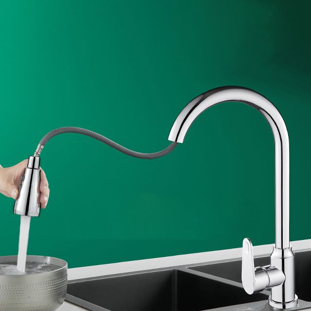 Swivel Spout Kitchen Faucet Gooseneck No Sensor with Pull Out Sprayer Clearhalo 'Home Improvement' 'home_improvement' 'home_improvement_kitchen_faucets' 'Kitchen Faucets' 'Kitchen Remodel & Kitchen Fixtures' 'Kitchen Sinks & Faucet Components' 'kitchen_faucets' 1200x1200_643f6eae-7010-4d6d-829b-759a4cf4678f