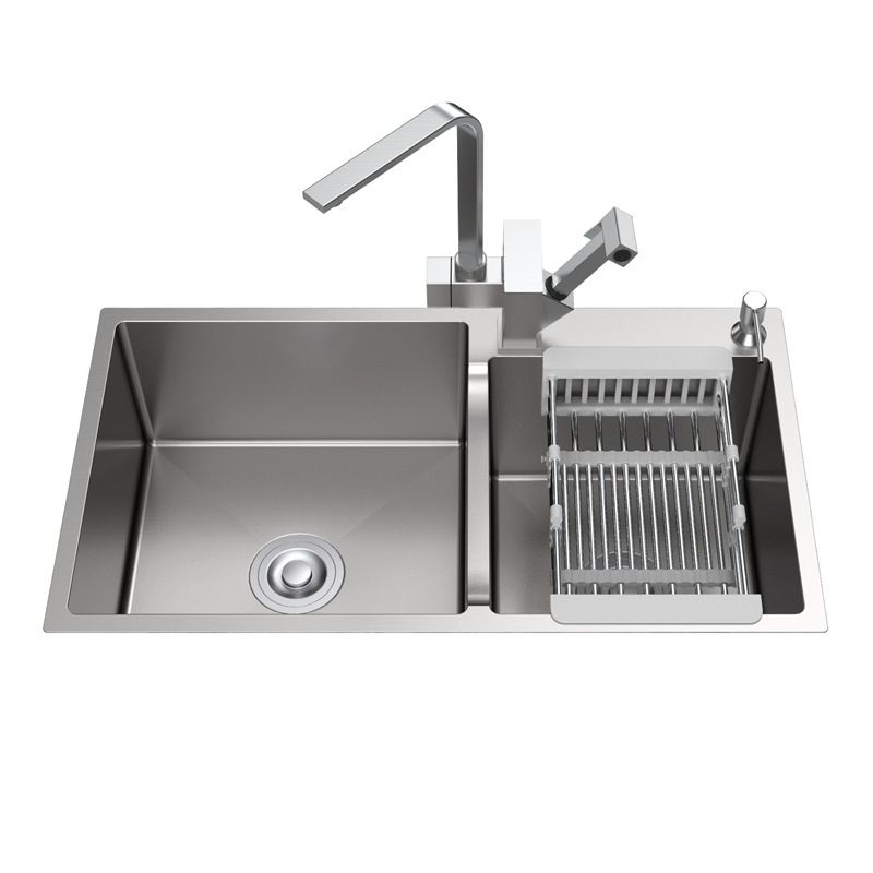 Stainless Steel 2 Holes Sink Contemporary Kitchen Sink with Basket Strainer Clearhalo 'Home Improvement' 'home_improvement' 'home_improvement_kitchen_sinks' 'Kitchen Remodel & Kitchen Fixtures' 'Kitchen Sinks & Faucet Components' 'Kitchen Sinks' 'kitchen_sinks' 1200x1200_646a0065-ba09-40bf-97d0-c5e45bb702e3