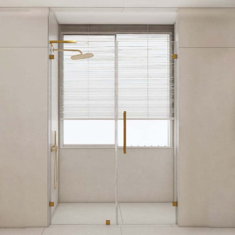 Hinged Frameless Tempered Glass Shower Door, One-line Shower Door Clearhalo 'Bathroom Remodel & Bathroom Fixtures' 'Home Improvement' 'home_improvement' 'home_improvement_shower_tub_doors' 'Shower and Tub Doors' 'shower_tub_doors' 'Showers & Bathtubs' 1200x1200_6477bbab-d77d-48cc-a9e6-aecfca89cd9f