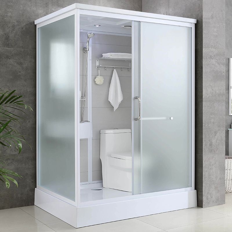 Single Sliding White Shower Kit Rectangle Frosted Shower Stall Clearhalo 'Bathroom Remodel & Bathroom Fixtures' 'Home Improvement' 'home_improvement' 'home_improvement_shower_stalls_enclosures' 'Shower Stalls & Enclosures' 'shower_stalls_enclosures' 'Showers & Bathtubs' 1200x1200_647f7cff-8445-4ca5-be51-7b083f824826