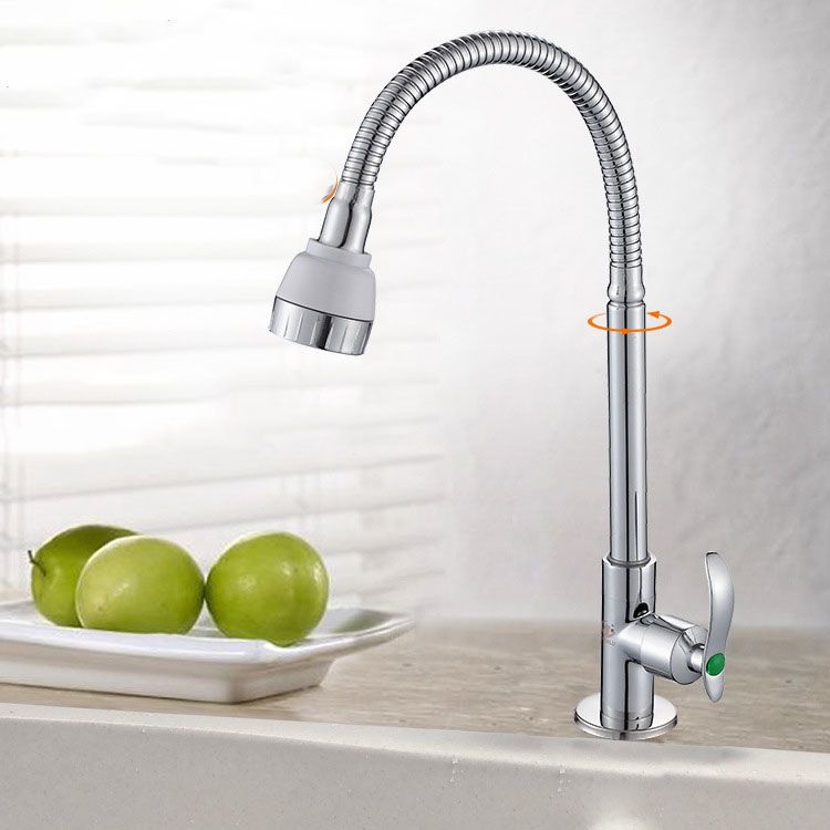Modern 1-Hold Kitchen Faucet Single Handle Water Faucet in Chrome Clearhalo 'Home Improvement' 'home_improvement' 'home_improvement_kitchen_faucets' 'Kitchen Faucets' 'Kitchen Remodel & Kitchen Fixtures' 'Kitchen Sinks & Faucet Components' 'kitchen_faucets' 1200x1200_6494519e-4c72-40ec-9eab-1e87af636b6b