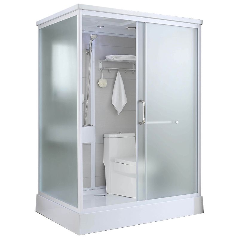 Single Sliding White Shower Kit Rectangle Frosted Shower Stall Clearhalo 'Bathroom Remodel & Bathroom Fixtures' 'Home Improvement' 'home_improvement' 'home_improvement_shower_stalls_enclosures' 'Shower Stalls & Enclosures' 'shower_stalls_enclosures' 'Showers & Bathtubs' 1200x1200_6494b7ec-3b79-426d-a772-9376c1e16850