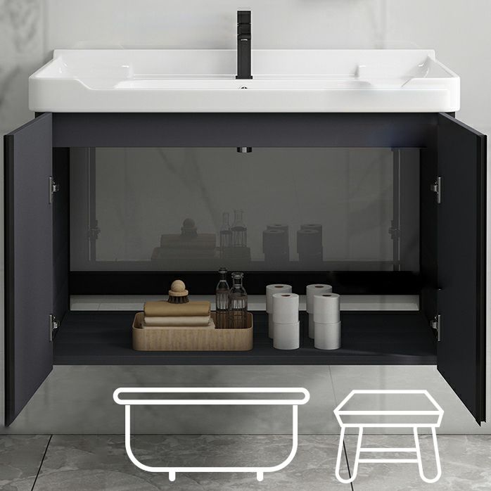 Wall Mount Modern Single-Sink Open Console with Sink Set with Soft Close Door Clearhalo 'Bathroom Remodel & Bathroom Fixtures' 'Bathroom Vanities' 'bathroom_vanities' 'Home Improvement' 'home_improvement' 'home_improvement_bathroom_vanities' 1200x1200_64d6b629-7c3a-4013-9e72-382b20af3b6d