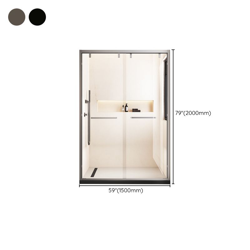 Narrow Edge Semi Frameless Shower Door Tempered Glass Double Sliding Shower Door Clearhalo 'Bathroom Remodel & Bathroom Fixtures' 'Home Improvement' 'home_improvement' 'home_improvement_shower_tub_doors' 'Shower and Tub Doors' 'shower_tub_doors' 'Showers & Bathtubs' 1200x1200_64d76dd1-b2c5-4b25-bc76-dc7766f87efe