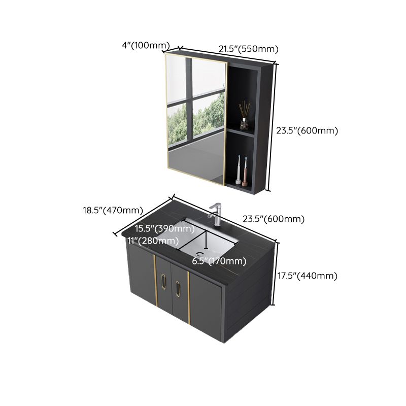 Glam Vanity Wall Mount Single Sink Metal Frame Rectangular Mirror Vanity with 2 Doors Clearhalo 'Bathroom Remodel & Bathroom Fixtures' 'Bathroom Vanities' 'bathroom_vanities' 'Home Improvement' 'home_improvement' 'home_improvement_bathroom_vanities' 1200x1200_65096bf8-6d81-4465-9716-72fb81bfb9e7