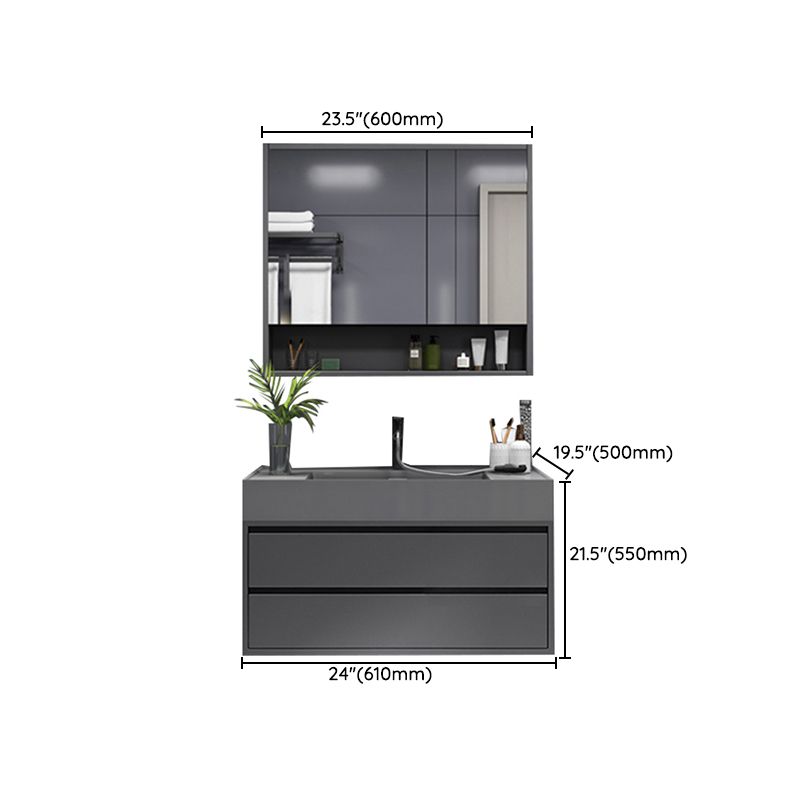 Grey Single Sink Vanity Wood Frame Mirror Rectangular Glam Faucet Vanity with 2 Drawers Clearhalo 'Bathroom Remodel & Bathroom Fixtures' 'Bathroom Vanities' 'bathroom_vanities' 'Home Improvement' 'home_improvement' 'home_improvement_bathroom_vanities' 1200x1200_6536209c-8dcd-40a1-b50f-6bf9aa76b6e6