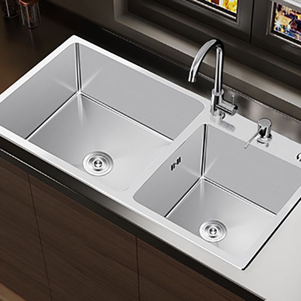 Contemporary Style Kitchen Sink Stainless Steel Double Kitchen Sink Clearhalo 'Home Improvement' 'home_improvement' 'home_improvement_kitchen_sinks' 'Kitchen Remodel & Kitchen Fixtures' 'Kitchen Sinks & Faucet Components' 'Kitchen Sinks' 'kitchen_sinks' 1200x1200_654173fe-37d1-401c-8db8-da5caac6a042