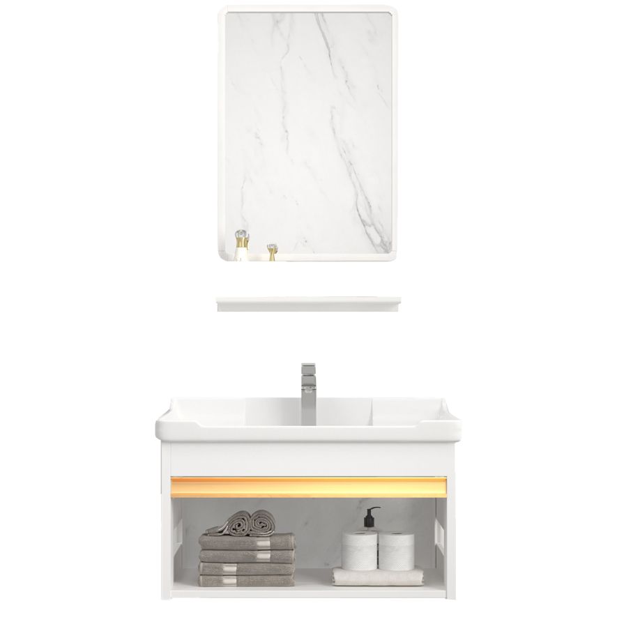 Wall Mounted Vanity Set White Storage Shelf Faucet Sink Vanity with Mirror Clearhalo 'Bathroom Remodel & Bathroom Fixtures' 'Bathroom Vanities' 'bathroom_vanities' 'Home Improvement' 'home_improvement' 'home_improvement_bathroom_vanities' 1200x1200_6567700d-86e6-4fc4-8e7d-e63a4bbc6d0a