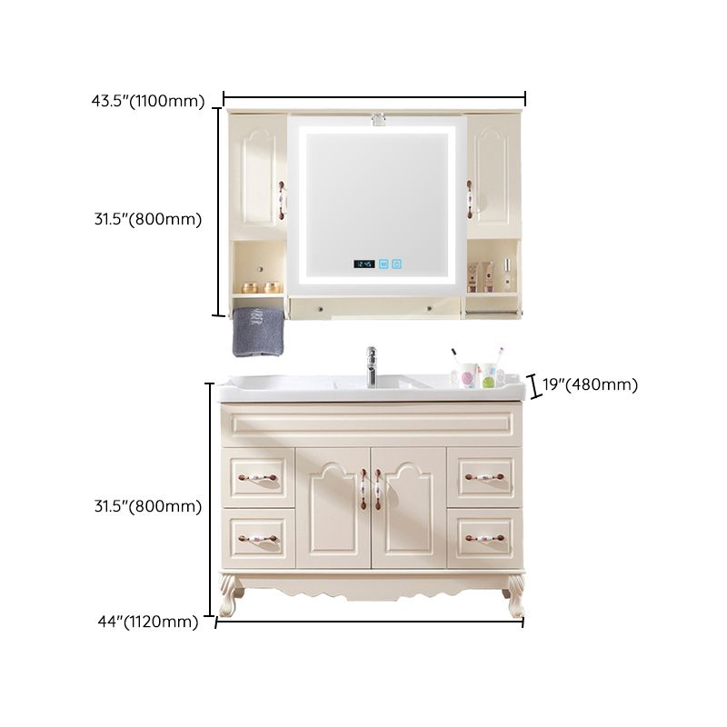 Freestanding Bathroom Vanity Single Sink White Mirror 2 Doors Vanity with Drawers Clearhalo 'Bathroom Remodel & Bathroom Fixtures' 'Bathroom Vanities' 'bathroom_vanities' 'Home Improvement' 'home_improvement' 'home_improvement_bathroom_vanities' 1200x1200_65a87876-51fd-4ad8-a822-2b024bf17bed