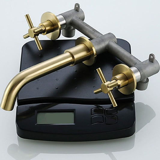 Glam Style Faucet 3 Holes Wall Mounted Bathroom Faucets with 2 Cross Handles Clearhalo 'Bathroom Remodel & Bathroom Fixtures' 'Bathroom Sink Faucets' 'Bathroom Sinks & Faucet Components' 'bathroom_sink_faucets' 'Home Improvement' 'home_improvement' 'home_improvement_bathroom_sink_faucets' 1200x1200_65cdd849-ae75-4865-87df-01b7fc5db2b8