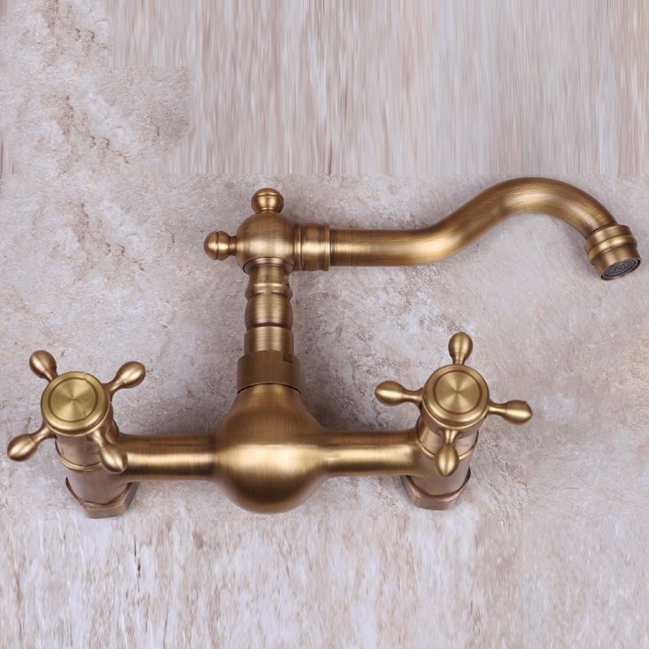 Vintage Tub Faucet Two Cross Handle Faucet Full Copper Wall Mounted Faucet Clearhalo 'Bathroom Remodel & Bathroom Fixtures' 'Bathtub Faucets' 'bathtub_faucets' 'Home Improvement' 'home_improvement' 'home_improvement_bathtub_faucets' 1200x1200_6614cfc4-11a9-4468-9b67-db5950fc4005