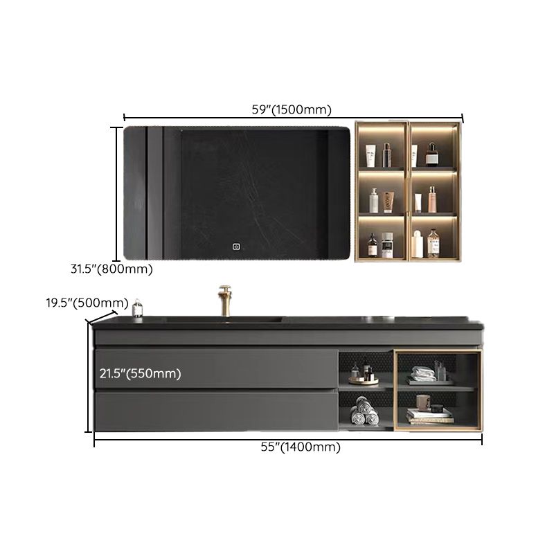 Wall-Mounted Vanity Grey Wood Frame Mirror Rectangle Single Sink Bath Vanity with Drawers Clearhalo 'Bathroom Remodel & Bathroom Fixtures' 'Bathroom Vanities' 'bathroom_vanities' 'Home Improvement' 'home_improvement' 'home_improvement_bathroom_vanities' 1200x1200_662940bd-c716-4642-9a4e-06e54df9e9d8