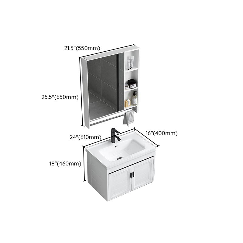 White Bath Vanity Metal Frame Wall Mounted 2 Doors Rectangular Single Sink Mirror Vanity Clearhalo 'Bathroom Remodel & Bathroom Fixtures' 'Bathroom Vanities' 'bathroom_vanities' 'Home Improvement' 'home_improvement' 'home_improvement_bathroom_vanities' 1200x1200_664d4a96-ef91-4dfb-954a-d593eafecbe6