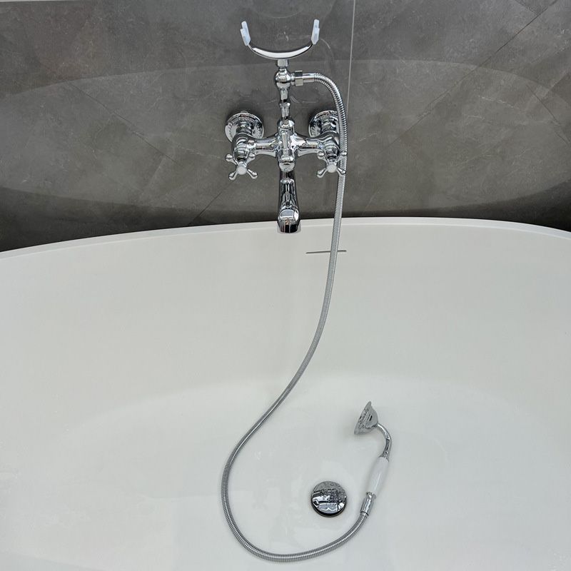 Gold and Silver Claw Foot Tub Faucet Wall Mounted 2-Handle Tub Filler with Handheld Shower Clearhalo 'Bathroom Remodel & Bathroom Fixtures' 'Bathtub Faucets' 'bathtub_faucets' 'Home Improvement' 'home_improvement' 'home_improvement_bathtub_faucets' 1200x1200_6657574b-8f72-45bb-ab30-b091f5c76ca3
