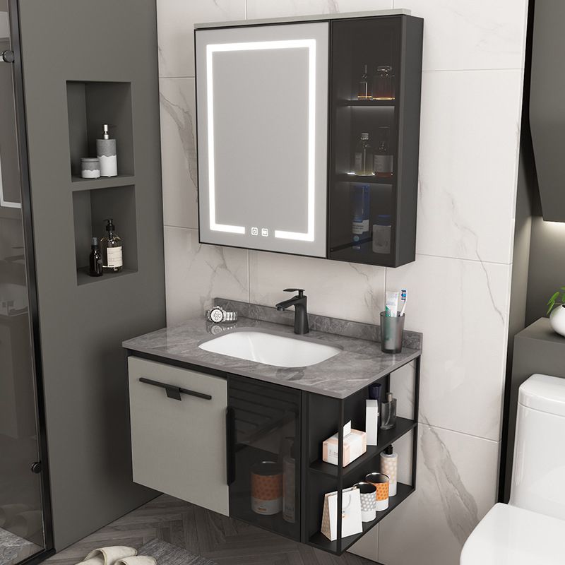 Contemporary Square Sink Cabinet Mirror Cabinet Bathroom Wall Mount Vanity Cabinet Clearhalo 'Bathroom Remodel & Bathroom Fixtures' 'Bathroom Vanities' 'bathroom_vanities' 'Home Improvement' 'home_improvement' 'home_improvement_bathroom_vanities' 1200x1200_666349fe-6c76-4dbf-b736-010ac7f487cf