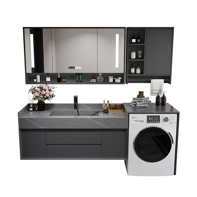 Modern Sink Vanity Wall Mount Vanity Cabinet with Mirror (Not Include Washing Machine) Clearhalo 'Bathroom Remodel & Bathroom Fixtures' 'Bathroom Vanities' 'bathroom_vanities' 'Home Improvement' 'home_improvement' 'home_improvement_bathroom_vanities' 1200x1200_6699b98e-8d05-43e8-98f7-400c9e4f2711