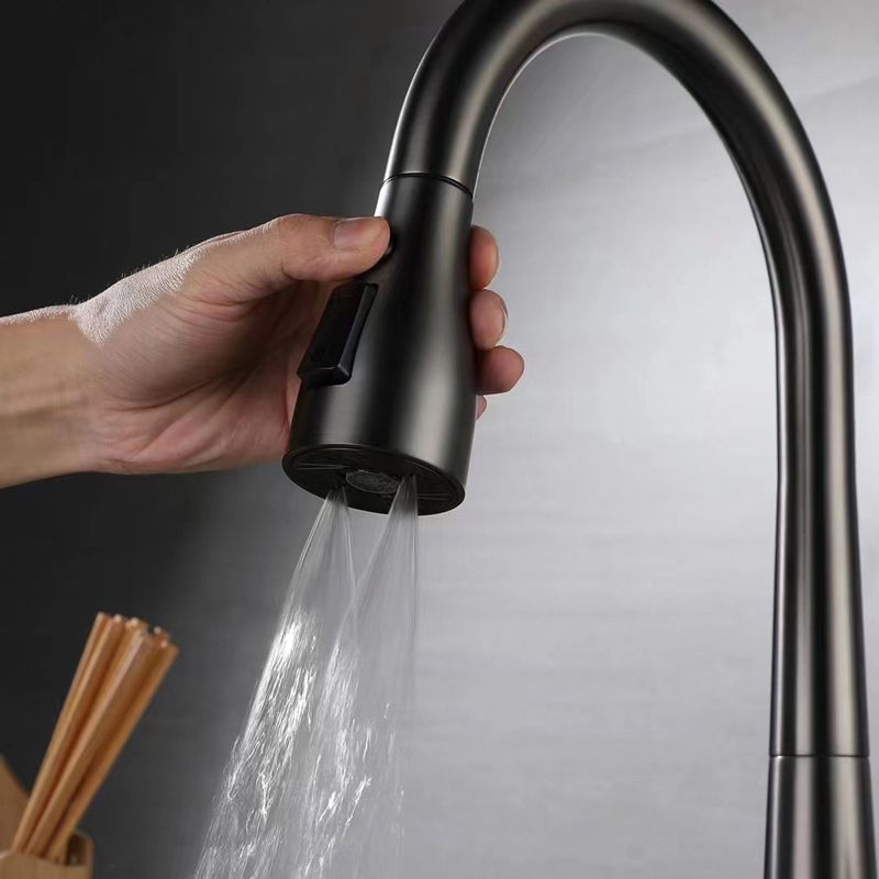 Modern Faucet 1-Handle 1-Hole Copper with Pull out Sprayer Gooseneck Faucet Clearhalo 'Home Improvement' 'home_improvement' 'home_improvement_kitchen_faucets' 'Kitchen Faucets' 'Kitchen Remodel & Kitchen Fixtures' 'Kitchen Sinks & Faucet Components' 'kitchen_faucets' 1200x1200_66a99f41-99b8-45ff-8663-9133d28da9df