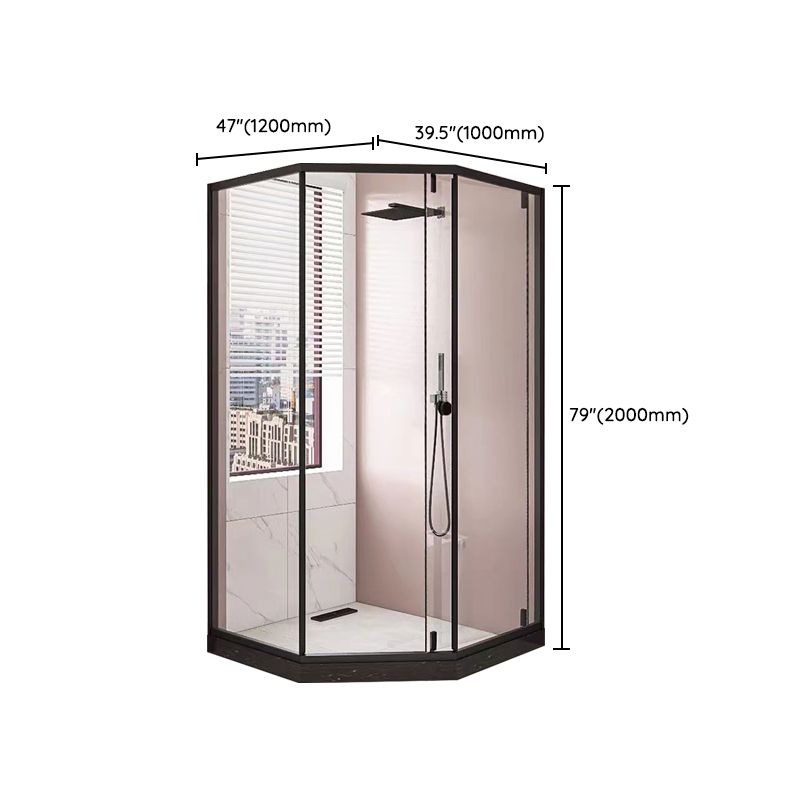 Framed Single Sliding Shower Enclosure Neo-Angle Black Shower Enclosure Clearhalo 'Bathroom Remodel & Bathroom Fixtures' 'Home Improvement' 'home_improvement' 'home_improvement_shower_stalls_enclosures' 'Shower Stalls & Enclosures' 'shower_stalls_enclosures' 'Showers & Bathtubs' 1200x1200_66af714b-0af1-494d-bedc-6a09577c9449
