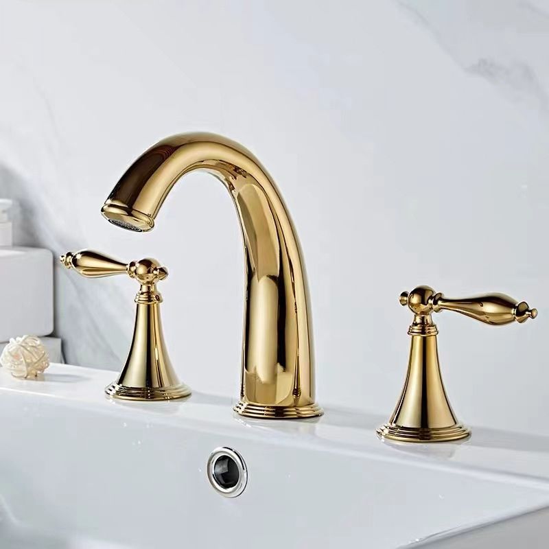 Vintage Widespread Lavatory Faucet, 2 Handle Full Brass Bathroom Vanity Faucet with Drain Clearhalo 'Bathroom Remodel & Bathroom Fixtures' 'Bathroom Sink Faucets' 'Bathroom Sinks & Faucet Components' 'bathroom_sink_faucets' 'Home Improvement' 'home_improvement' 'home_improvement_bathroom_sink_faucets' 1200x1200_66be833d-60bd-41ed-8686-16523f07e8ce