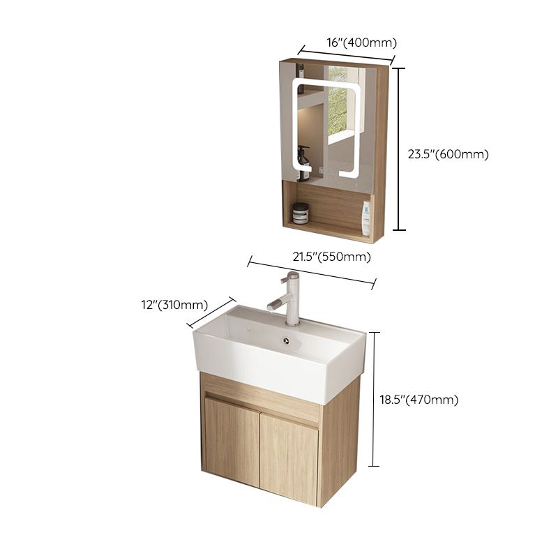 Basic Wooden Sink Vanity Wall-Mounted Vanity Cabinet with Mirror Cabinet Clearhalo 'Bathroom Remodel & Bathroom Fixtures' 'Bathroom Vanities' 'bathroom_vanities' 'Home Improvement' 'home_improvement' 'home_improvement_bathroom_vanities' 1200x1200_66e69594-b43f-4481-ab3b-54d0b50e38cd