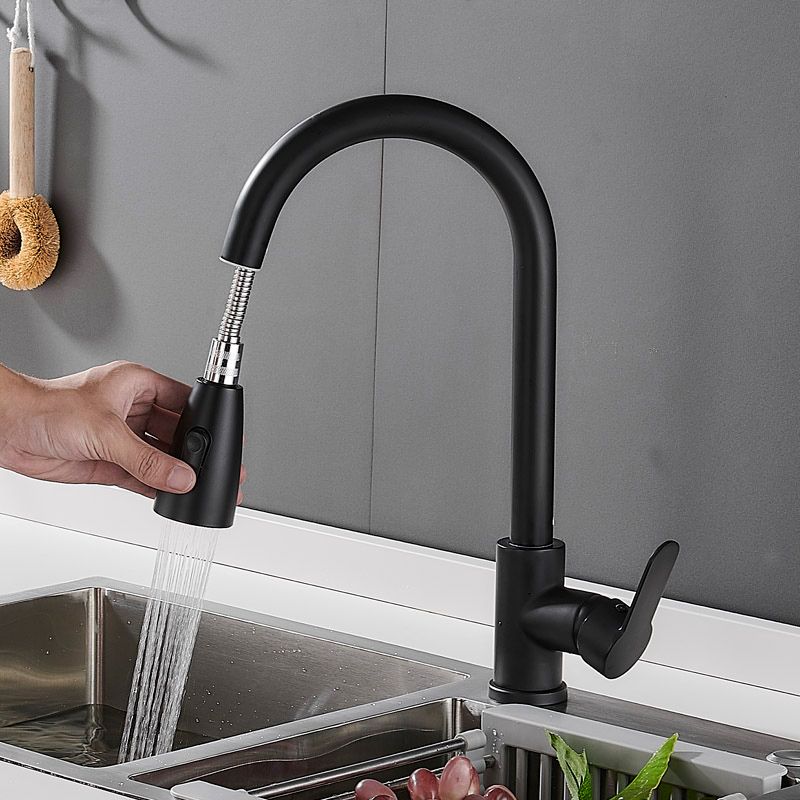 Modern Pull Down Single Handle Kitchen Faucet 1-Hold Profile Faucet Clearhalo 'Home Improvement' 'home_improvement' 'home_improvement_kitchen_faucets' 'Kitchen Faucets' 'Kitchen Remodel & Kitchen Fixtures' 'Kitchen Sinks & Faucet Components' 'kitchen_faucets' 1200x1200_66ff143f-e248-4c01-8519-4037760e154c